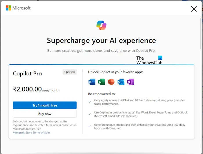 subscribe to Microsoft Copilot Pro
