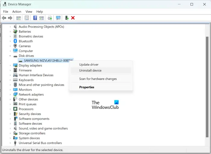 Reinstall the hard disk driver