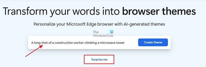 Click Surprise Me For AI Theme Suggestions
