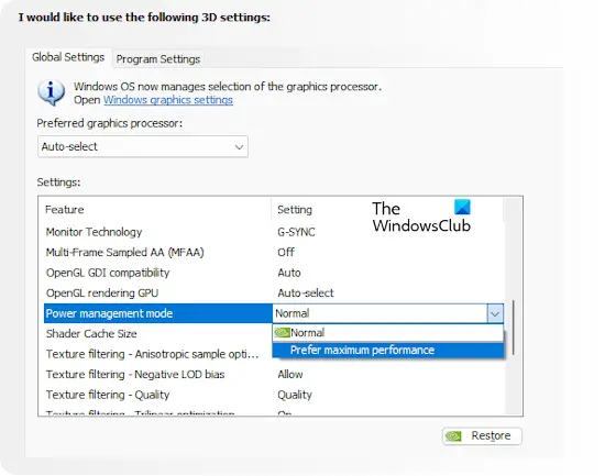 Change Power management mode in NVIDIA