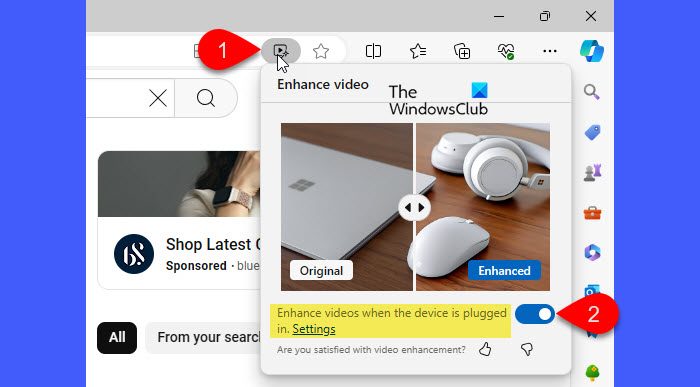 Enable Enhance Videos from Edge address bar