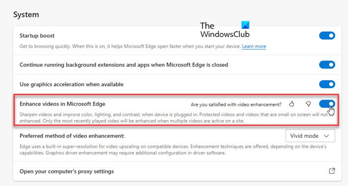 Enable Enhance Videos from Edge Settings
