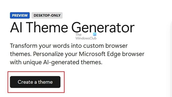 Click Create a Theme Button