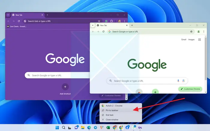 Pin Chrome Profile to Taskbar Windows