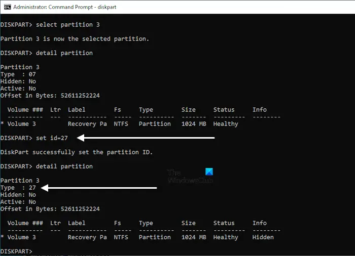 Assign ID to Recovery Partition