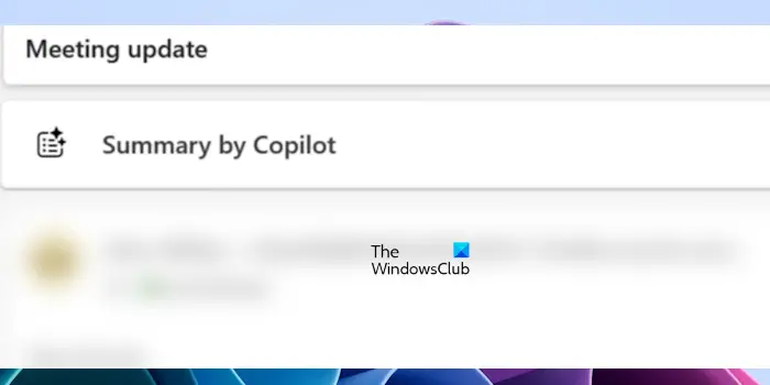 Summary of email by Copilot