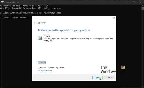 Windows Power troubleshooter_command line